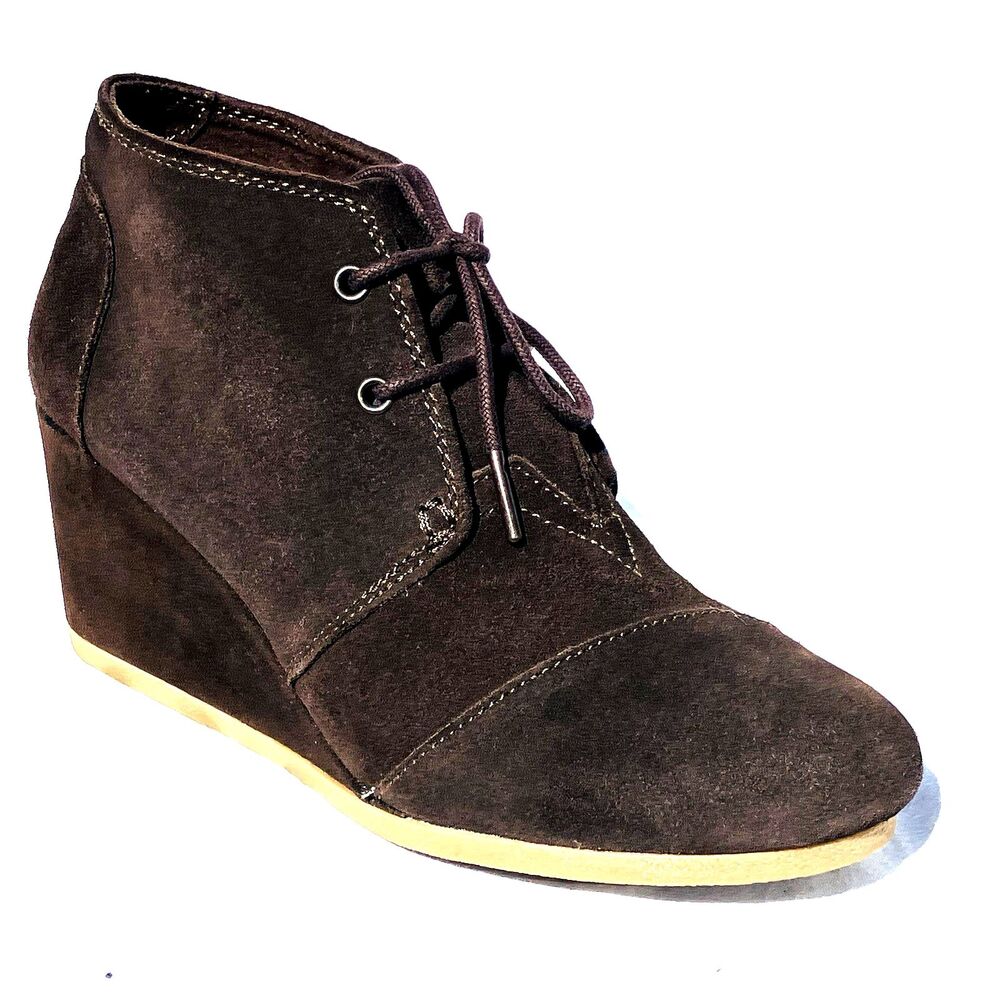 Toms Suede Ankle Booties Desert Wedge Heel 10 W Brown 710816 Lace Up